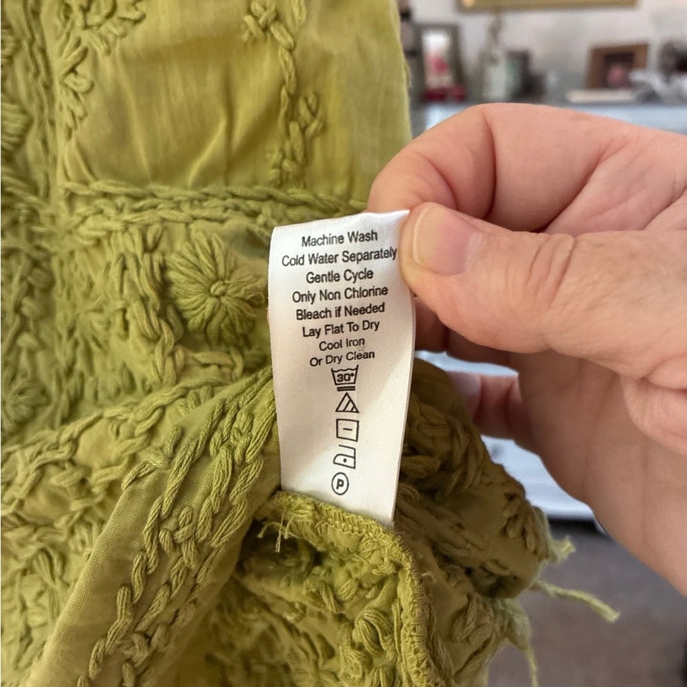 Kyla Seo Heavily Embroidered Olive Green Women's USA Handmade Top SZ S - Picture 7 of 9